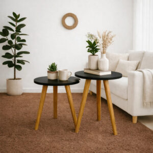 Conjunto de Mesinhas Canto E Apoio Pe Palito Madeira Tripe Porta Quadros E Objetos MDF Branco