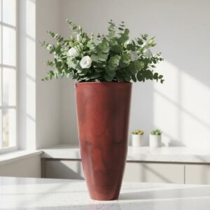 Vaso Luxo Planta Sala Coluna Ibiza Cone G Decorativo Liso - VERMELHO