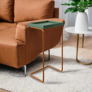 Mesa De Apoio Sofa Base Metal Cobre Para Sala - Verde
