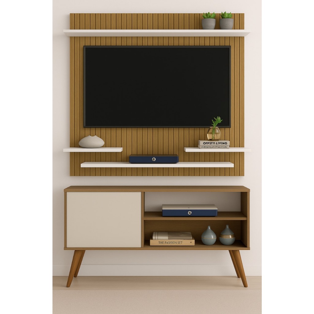 Rack Gardênia Retro com Painel Space para TV até 32” - Cores
