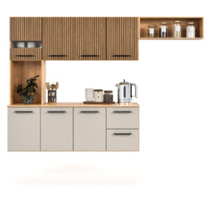 Armário de Cozinha Juliana 180cm Suspenso 7 Portas 2 Gavetas MDF MDP Compacto Moderno 3 Cores