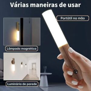 Luminaria Led Recarregável Sensor de Movimento Arandela de Madeira Minimalist Mesa Parede Magnética