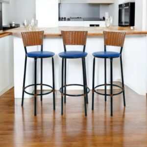 KIT 3 BANQUETAS BANCO ALTO DE COZINHA AREA GOURMET MOVEIS DE JUNCO - 3.bq.alta.imbuia/azul