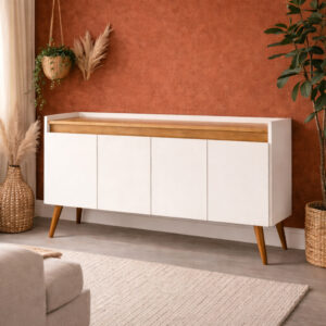 *Aparador Buffet Cantinho Café Sala Jantar Cozinha 4 Portas Puxador Embutido Prateleira Interna K7