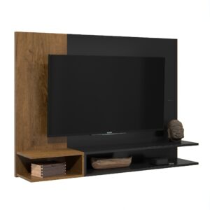 Suporte Painel Tv Quarto Sala Painel Prateleira Até 50 Polegadas - Cores - MILÃO - PRETO / NATURE