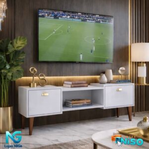 Rack Bancada Studio Leão 1.80cm Tv 75pol e 1.20 com pés Tv 50pol Home com 2 Portas - Lançamento Mirassol - RACK STUDIO 1.20 BRANCO