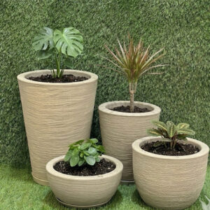 Kit 4 Vasos Polietileno Coluna Redonda N1, N2+ Bojo N1+Bacia N1 Texturizados Para Planta, Flor, Jardim