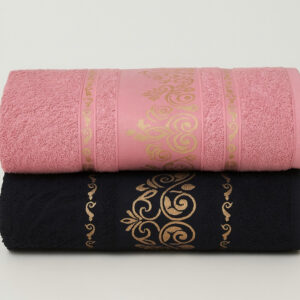 Kit 2 Toalhas de Banho Premium Gigante 100% Algodão – Felpudas, Macias e Super Absorventes - Kit 2Toalhas–Preto&Rosé