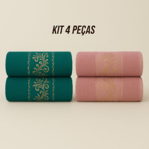 Kit4 Toalhas de Banho Banhão Gigante 100% Algodão – Super Macias, Alta Absorção e Qualidade Premium - KIt 4 Toalhas - Rose&Verde