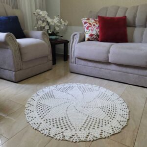 Tapete de Crochê Redondo Feito a Mão Sala ,Quarto ,Cozinha 90CM - 80CM