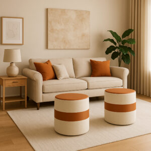 Kit Puff Drive Redondo 2unidades Sala Estofado – Moderno - Oferta Entrega Imediata - Bege/Marrom