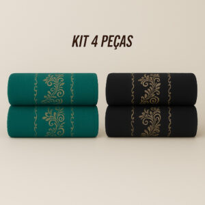 Kit4 Toalhas de Banho Banhão Gigante 100% Algodão – Super Macias, Alta Absorção e Qualidade Premium - KIt 4 Toalhas - Preto&Verde
