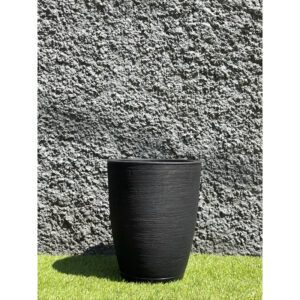 Vaso para Plantas Decorativo em Polietileno Coluna Bojo Escovado C/ Prato Coletor N2 - Preto