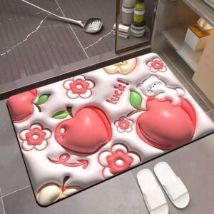 Tapete de Banheiro Efeito 3D Antiderrapante Super Absorvente Saída Chuveiro Box Super Absorvente 58x38cm - luck maçã-36