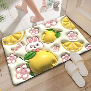 Tapete de Banheiro Efeito 3D Antiderrapante Super Absorvente Saída Chuveiro Box Super Absorvente 58x38cm - Coelho Limão-37