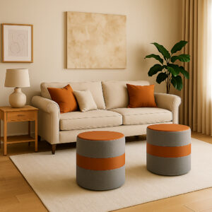 Kit Puff Drive Redondo 2unidades Sala Estofado – Moderno - Oferta Entrega Imediata - Cinza/Marrom