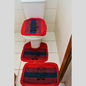 Tapete Para Banheiro Jogo 3 Peças Conjunto Tapetes Toalha Chão Piso Estampas Liso Barato Promoção - BANHEIRO VERMELHO NOEL