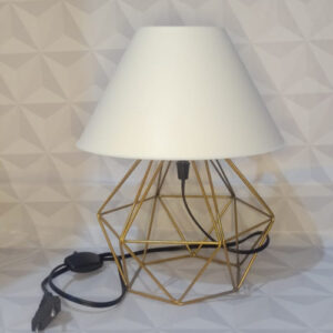 Abajur Pequeno luminária Com Aramado Retrô Ideal Para Quarto Diamante - DOURADO CUP BRANCA