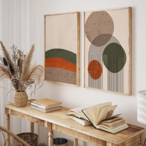 Quadro Decorativo Minimalista Boho Terracota Tons Quentes Para Sala de Jantar Estar Com Moldura