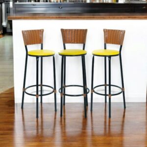 KIT 3 BANQUETAS BANCO ALTO DE COZINHA AREA GOURMET MOVEIS DE JUNCO - 3.bq.alta.imbuia/amarelo