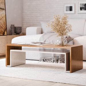 Mesa de Centro Livintus Nature Branco Moderna Decorativa Sala Estar Compacta Elegante com Nicho