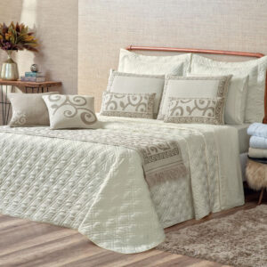 Kit Colcha Cobre Leito Casal Queen Completo Turin 180 Fios 10 peças Premium - Marfim