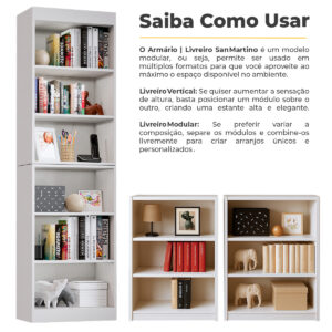 Estante Livreiro Bipartido 1,80m Multiuso 6 Nichos Sala Escritório