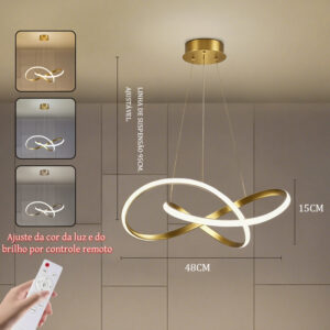 Lustre Moderno De Controle Remoto 110V-220V Dourado 75cm 3 Cores Pendentes Vários Modelos Para Sala De Estar - B/Ouro/Telecontrole/110V-220V