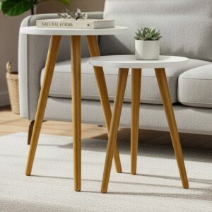 Conjunto de Mesinhas Canto E Apoio Pe Palito Madeira Tripe Porta Quadros E Objetos MDF Branco - Kit Branco