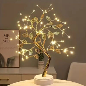 Luminária Arvore LED Folhas Dourada para Casa Decoração do Quarto Iluminação de Mesa de Cabeceira