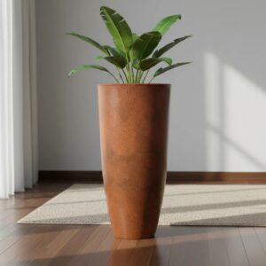 Vaso Luxo Planta Sala Coluna Ibiza Cone G Decorativo Liso - TERRACOTA