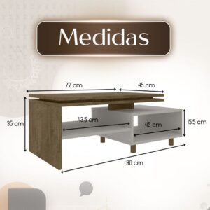 Mesa Centro Sala Retangular Tampo Duplo Pés Madeira Maciça Design Moderno Luxo Compacta