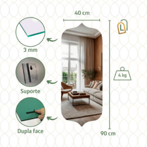 Espelho Lopazzi GRANDE ORGÂNICO RETANGULAR VIDRO DECORAÇÃO PARA SALA QUARTO BANHEIRO SUPORTE OU DUPLA FACE - Nobre 90x40