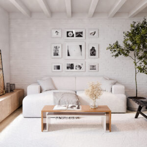 Mesa de Centro Livintus Nature Branco Moderna Decorativa Sala Estar Compacta Elegante com Nicho