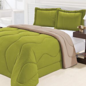 Edredom Queen Dupla Face Malha Gel 3 Peças - Verde com Avelã