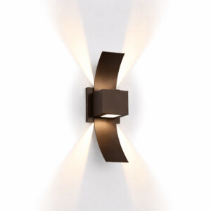 Arandela LED Externa 2 Fachos Alumínio IP65 Parede Muro Moderna Aba Box - Marrom | LED Amarelo Quente