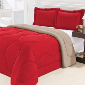Edredom Queen Dupla Face Malha Gel 3 Peças - Vermelho com Avelã