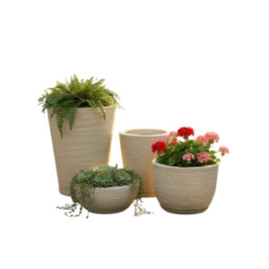 Kit 4 Vasos Polietileno Coluna Redonda N1, N2+ Bojo N1+Bacia N1 Texturizados Para Planta, Flor, Jardim