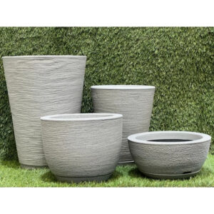 Kit 4 Vasos Polietileno Coluna Redonda N1, N2+ Bojo N1+Bacia N1 Texturizados Para Planta, Flor, Jardim - Cinza