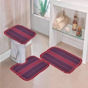 Tapete Para Banheiro Jogo 3 Peças Conjunto Tapetes Toalha Chão Piso Estampas Liso Barato Promoção - VERMELHO LISO