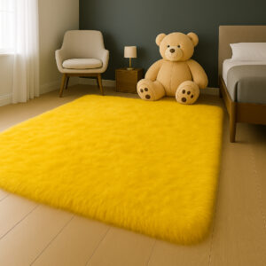 Tapete Felpudo 40mm Pelo Alto 2,00 x 1,50 Para Sala E Quarto - Amarelo Liso