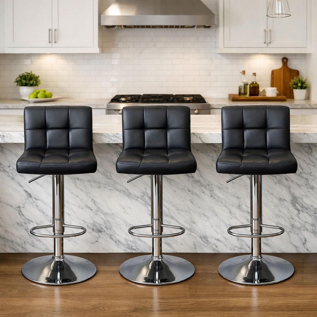 Kit 3 Banqueta Gomos para Cozinha Bar Bancada balcão Americano em Material Sintético 3-35 Preto