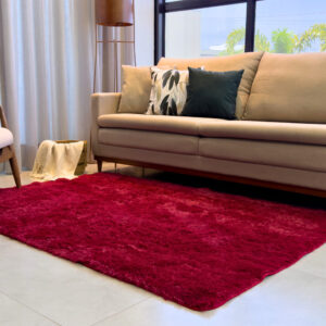 Tapete Decorativo Grande 3,00x2,00 Peludo Sala de Estar Macio Confortável Luxo - Bordô