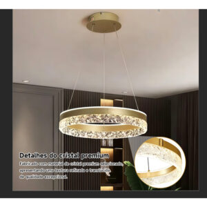 Lustre Pendente LED Cristal Premium 57W - Dourado | Iluminação Forte e Design Luxuoso para Sala, Quarto e Cozinha