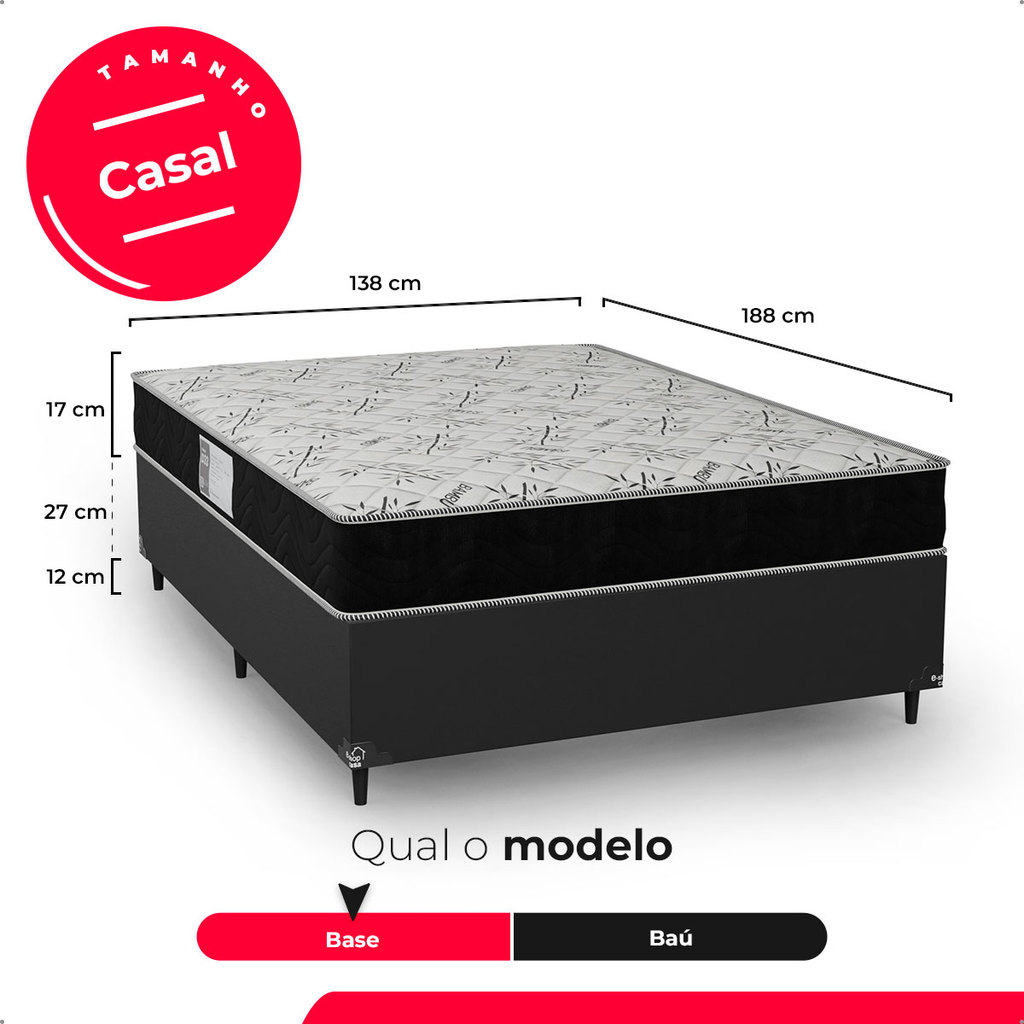 Cama Box Casal + Colchão D33 One Face - Couro Preto