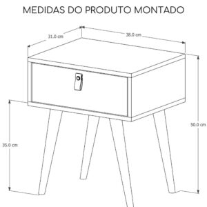 Kit 2 Mesa De Cabeceira Retrô Puxador Couro Pes Madeira