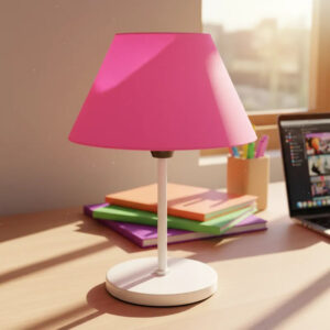 Abajur Luminária de Mesa Cúpula injetada Aramado Decoração Bancada Escritório Quarto Moderno - BRANCO/ROSA