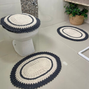 Jogo De Banheiro Em Crochê 3 Peças Vezinho Artesanal - Chumbo