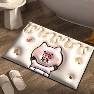 Tapete de Banheiro Efeito 3D Antiderrapante Super Absorvente Saída Chuveiro Box Super Absorvente 58x38cm - porquinho-xiaozhu