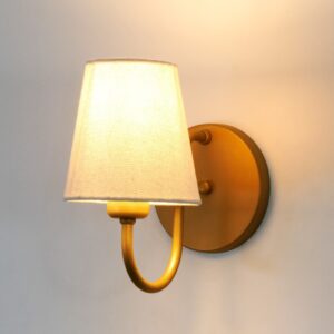 Arandela Dourada ALX160 Cúpula Tecido Cru Quarto/Cabeceira